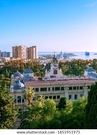 Views of the gardens of Puerta Dark and Malaga from the walls of the Alcazaba
