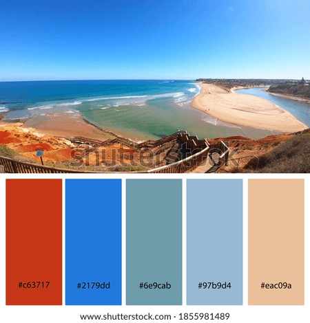 Designer Color Palette inspired by the stunning red and blue tones of the South Australian Southport Onkaparinga River estuary. Designer pack with photograph and swatches with hex codes references.