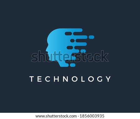 Digital Abstract human head logo with shattered pixel