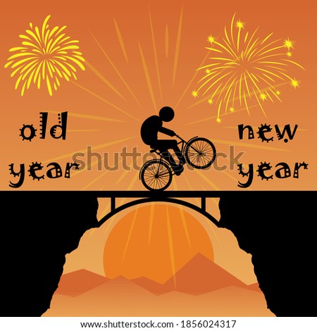 Cyclist changing old year to new year 