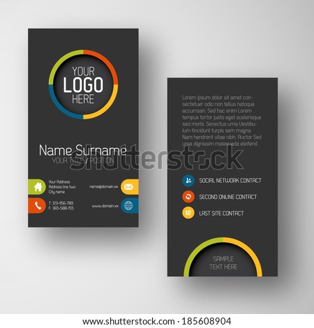 Modern simple dark vertical business card template with some placeholder Royalty-Free Stock Photo #185608904