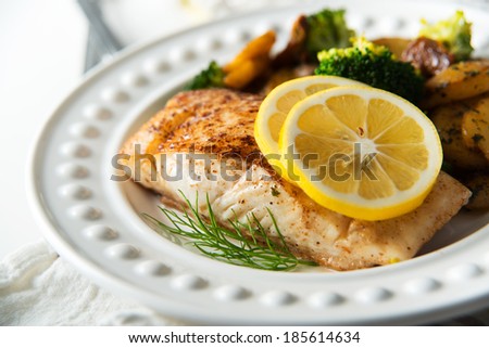 Fresh Halibut Grilled and Served with Vegetables