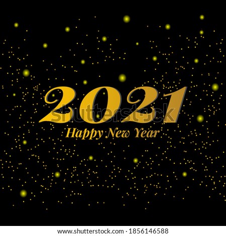 Happy new year 2021 with gold text effect and glitter dots on black background. Vector illustration
