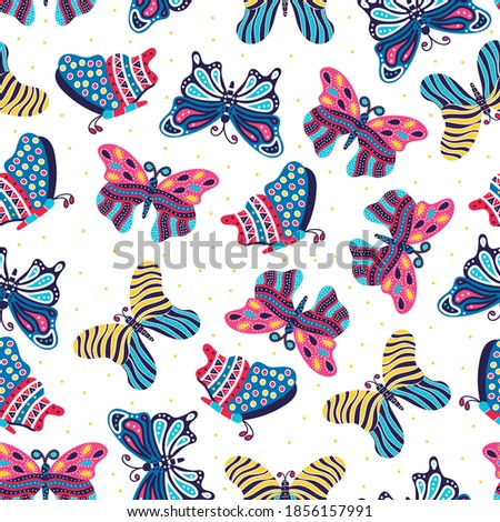 Cute seamless pattern with colorful hand-drawn butterfly design suitable for wallpaper wrapping paper and fabric