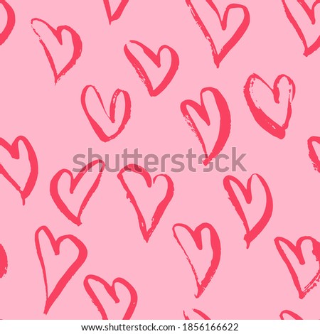 Abstract seamless heart pattern. Ink illustration. Pink vector background.