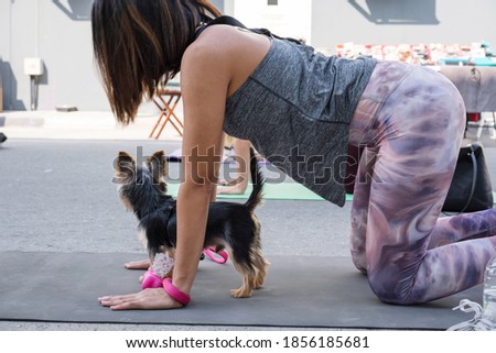Woman Doing doga yoga with dog