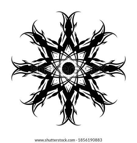 Traditional ornament. Stylized cross and star. Black flower. Sacred geometry. Ethnic tribal tattoo. Vector illustration.