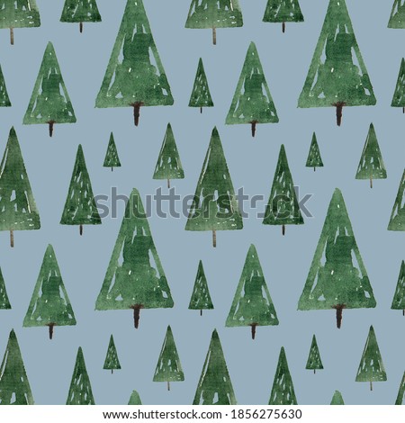 Seamless pattern with watercolor Christmas trees. Festive background. Scandinavian style. For textiles, fabrics, wallpaper, postcards, printing.