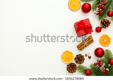Christmas composition  on white background. Flat lay