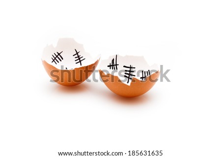 Escape from the egg. Broken egg of chicken that escaped from the egg. Isolated on white background.