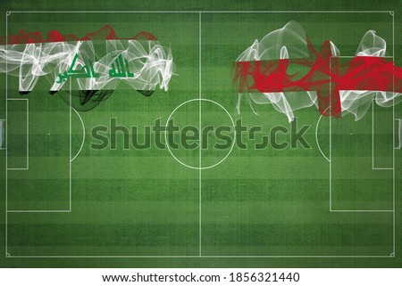 Iraq vs England Soccer Match, national colors, national flags, soccer field, football game, Competition concept, Copy space