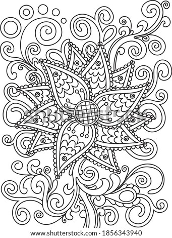 Abstract Swirl Flower Adult Coloring page. Vector coloring page. 