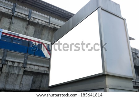 blank information sign in bangkok city with sky train in background