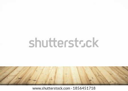 Empty room with wooden floor planks and white background, mock up