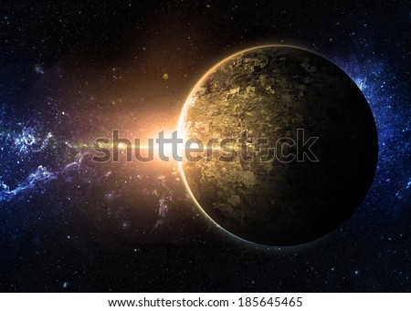 Yellow Sunrise over Lone Planet- Elements of This Image Furnished By NASA 