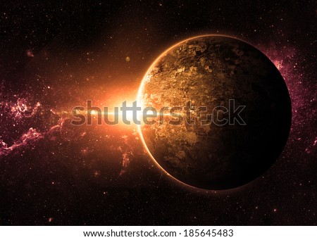 Orange Sunrise over Lone Planet - Elements of This Image Furnished By NASA 