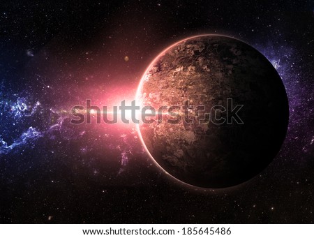 Red Sunrise over Lone Planet - Elements of This Image Furnished By NASA 