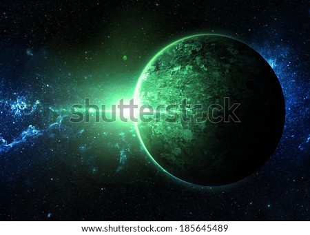 Green Sunrise over Lone Planet - Elements of This Image Furnished By NASA 
