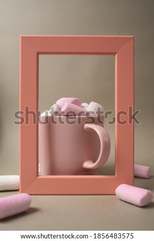 Pink glass filled with sweet marshmallows