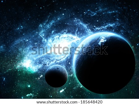 Planets over Cyan Galaxy - Elements of this Image Furnished by NASA 