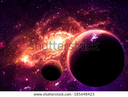 Planets over Orange Galaxy - Elements of this Image Furnished by NASA 