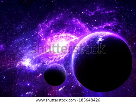 Planets over Purple Galaxy - Elements of this Image Furnished by NASA 