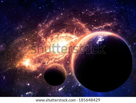 Planets over Gold Galaxy - Elements of this Image Furnished by NASA 