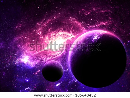 Planets over Magenta Galaxy - Elements of this Image Furnished by NASA 