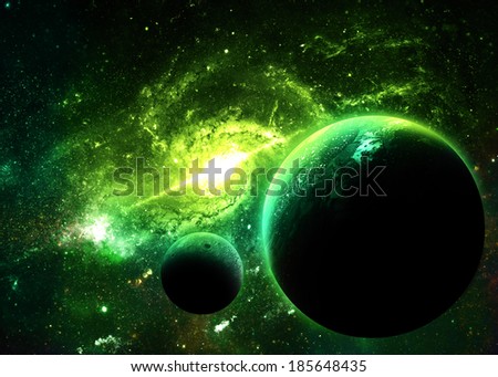 Planets over Green Galaxy - Elements of this Image Furnished by NASA 