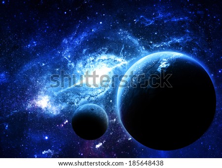 Planets over Blue Galaxy - Elements of this Image Furnished by NASA 