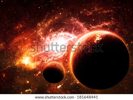 Planets over Fiery Galaxy - Elements of this Image Furnished by NASA 