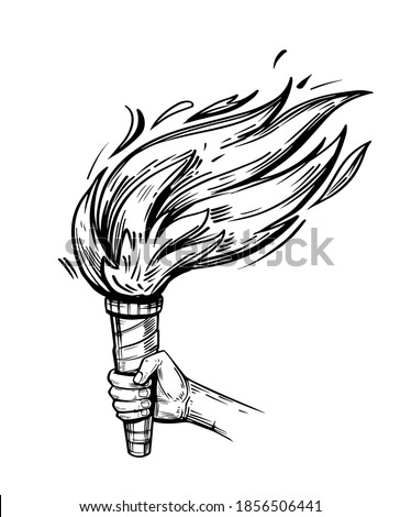 Hand holding torch. Sketch vector illustration