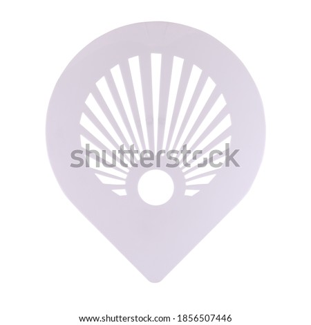 Plastic stencil with handle for drawing picture on cake or cappuccino isolated on white background, copy space. Top view, flat lay