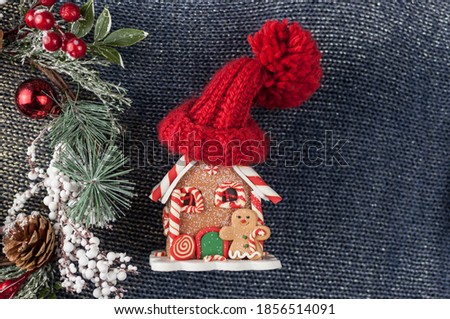Festive Christmas decoration and fir tree on abstract background with space for your text