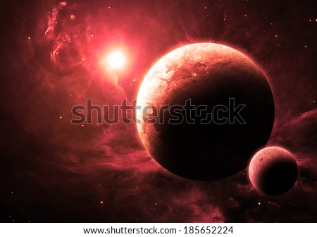 Red Planet and Moon - Elements of this image furnished by NASA 