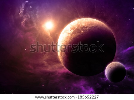 Gold Planet and Moon - Elements of this image furnished by NASA 