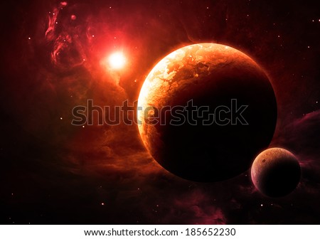 Orange Planet and Moon - Elements of this image furnished by NASA 