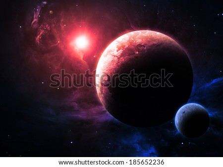 Magenta Planet and Moon - Elements of this image furnished by NASA 