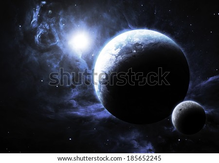 White Planet and Moon - Elements of this image furnished by NASA 