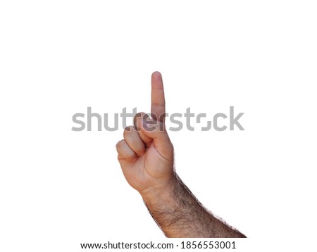 hairy male hand with finger pointing up