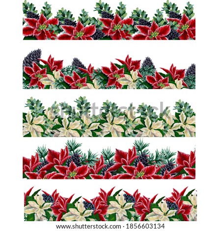 Black Watercolor poinsettia floral borders, perfect to use on the web or in print