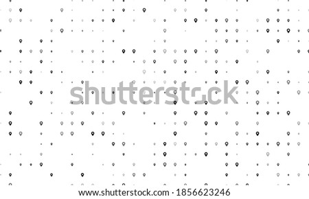Seamless background pattern of evenly spaced black location symbols of different sizes and opacity. Vector illustration on white background