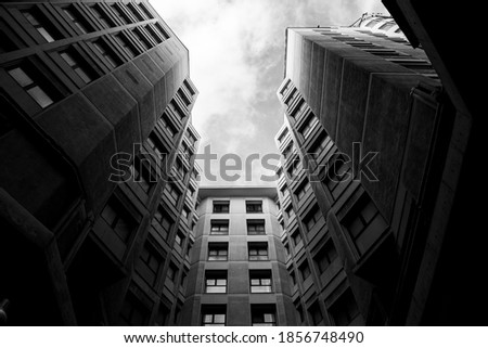 Looking up through the buildings