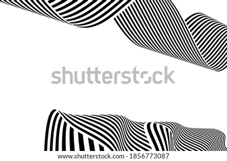 Stripes, wavy. Optical art. Black monochrome lines. Illusion. Vector illustration, background.