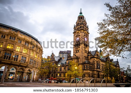 View of Sheffield City Council and Sheffield town hall in autumn, England, UK Royalty-Free Stock Photo #1856791303