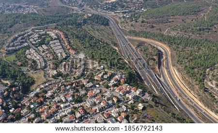 Jerusalem landsacpe and Main Road, Highway one, Aerial view.
Drone view November 2020