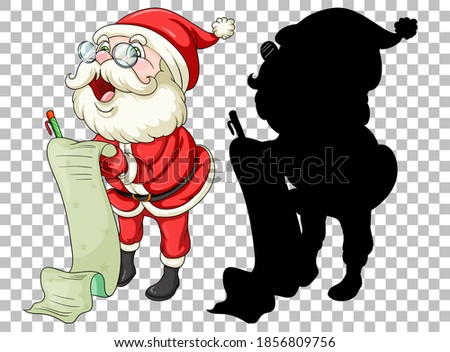 Santa holding scroll and its silhouette illustration