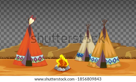 Tent house and fire camping on transparent background illustration