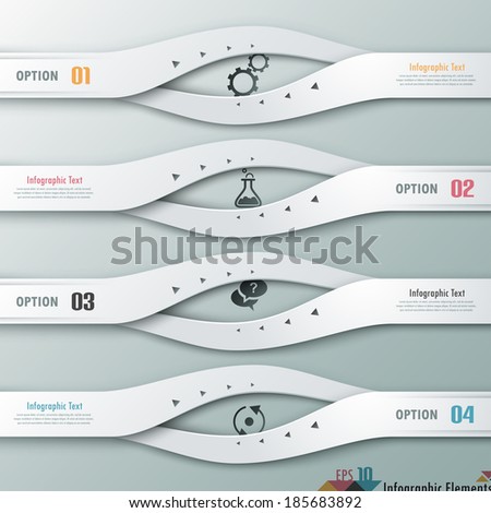 Modern infographic option banner with 3d white abstract round paper shapes on grey background. Vector. Can be used for web design and  workflow layout
