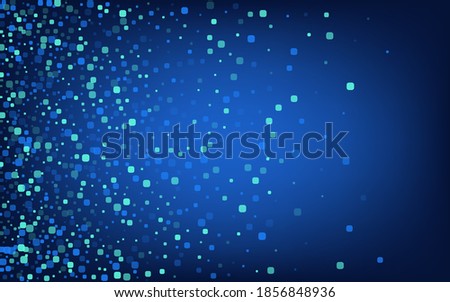 Blue Particle Flying Blue Vector Background. Invitation Cell Wallpaper. Falling Square Design. Turquoise Top Postcard.